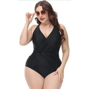 Hanna Nikole Black Plus Size Women One Piece Swimsuit 16W Brand New